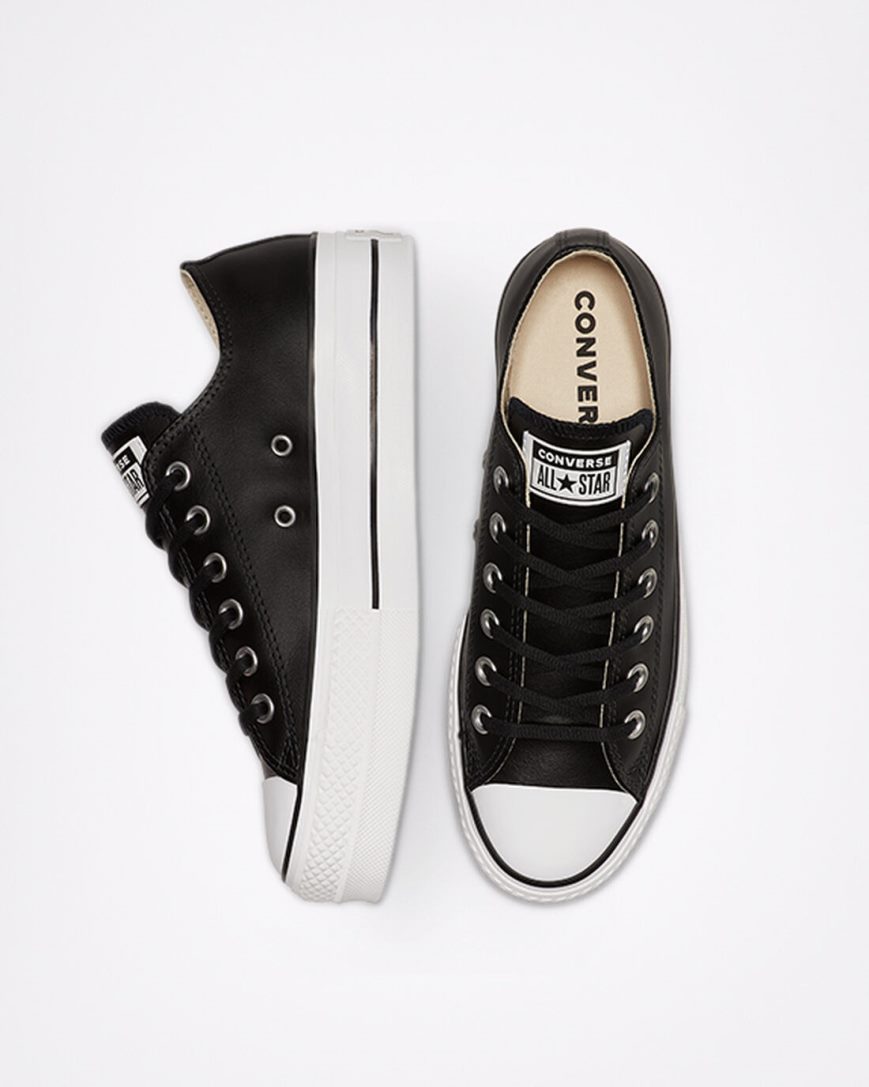 Zapatos Plataforma Converse Chuck Taylor All Star Lift Cuero Bajas Mujer Negras Blancas | PE LE78P2